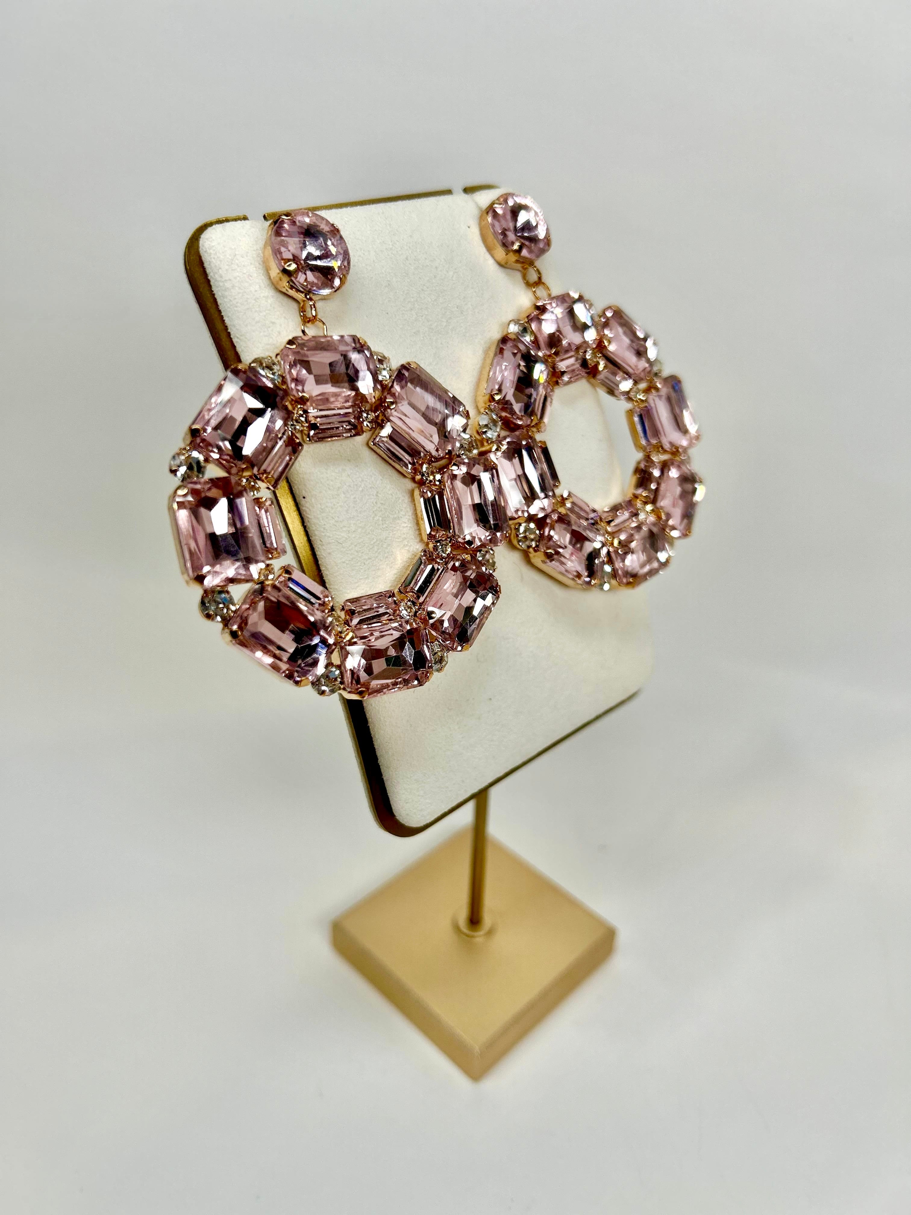 Luz - Pink Crystal Hoop Earrings