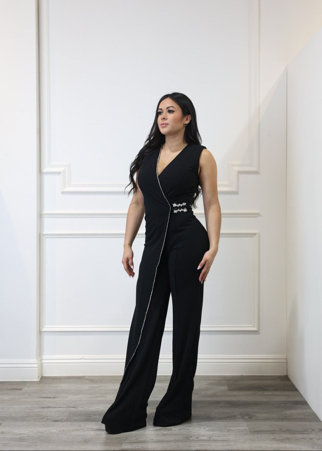 Bonnie - Asymmetrical Shoulder Cape Jumpsuit