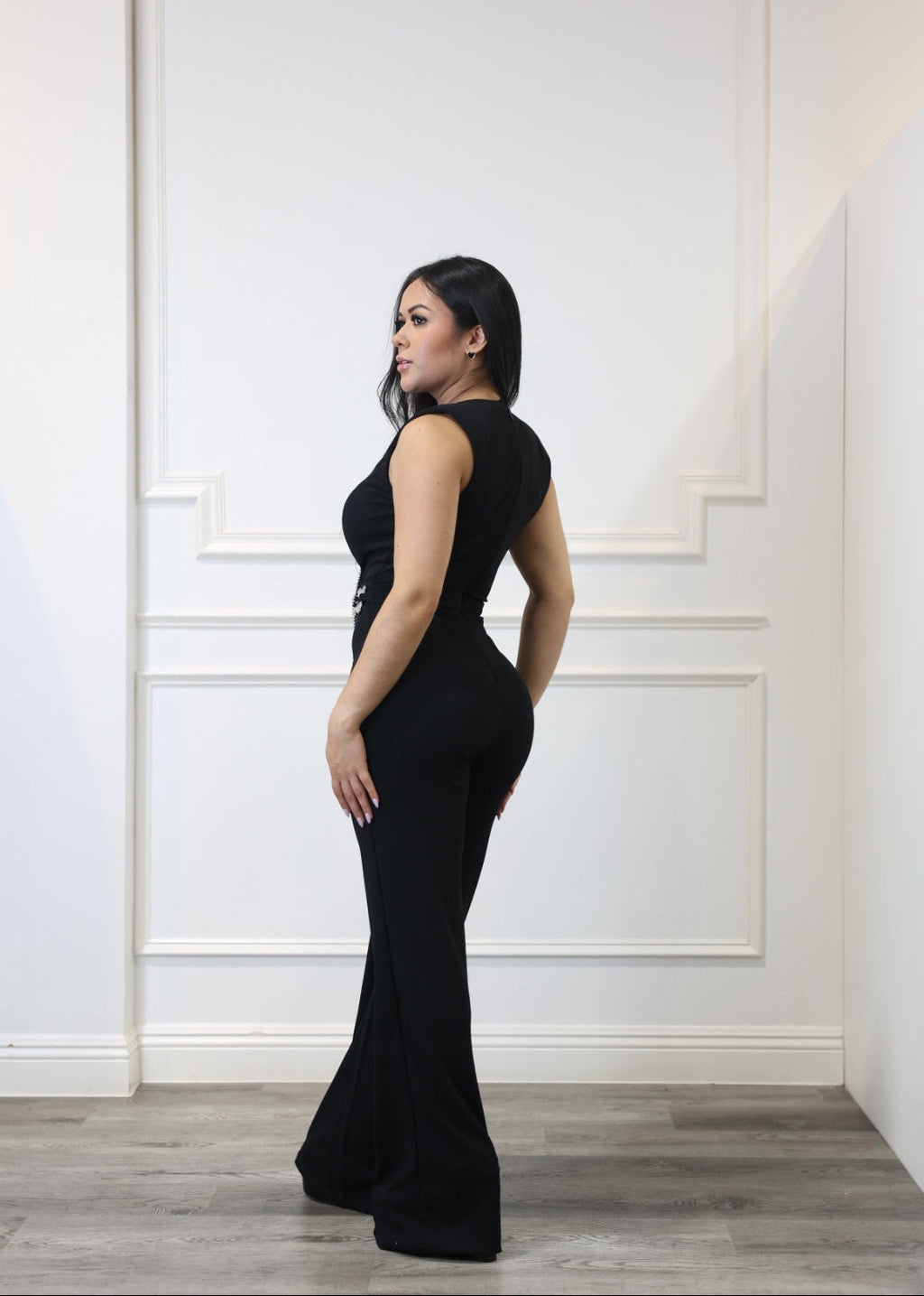 Bonnie - Asymmetrical Shoulder Cape Jumpsuit