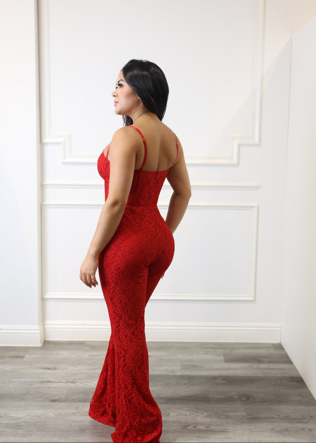 Ginette - Red Lace Wide-Leg Jumpsuit