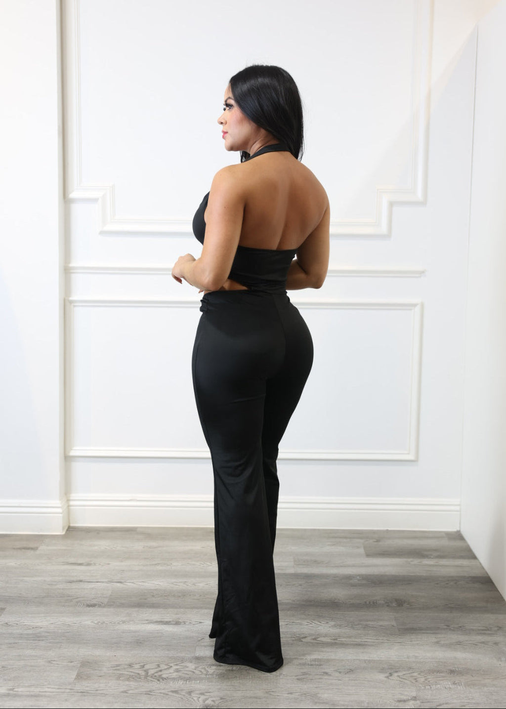 Kara - Black Halter Cutout Jumpsuit