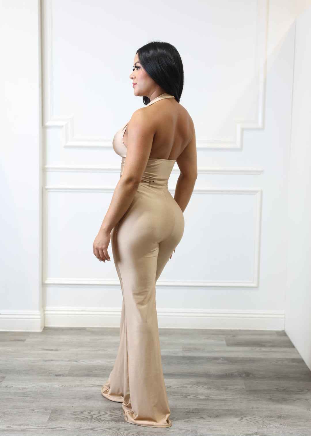 Kara - Beige Halter Cutout Jumpsuit