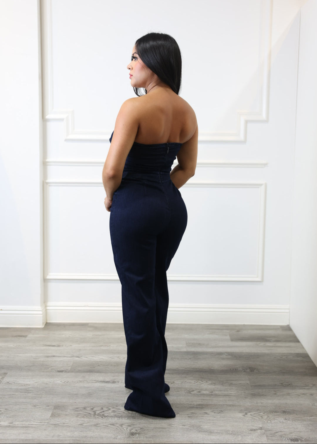 Dana - Dark Blue Strapless Denim Jumpsuit