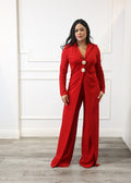 Ruby - Red Long-Sleeve Polo Collar Jumpsuit