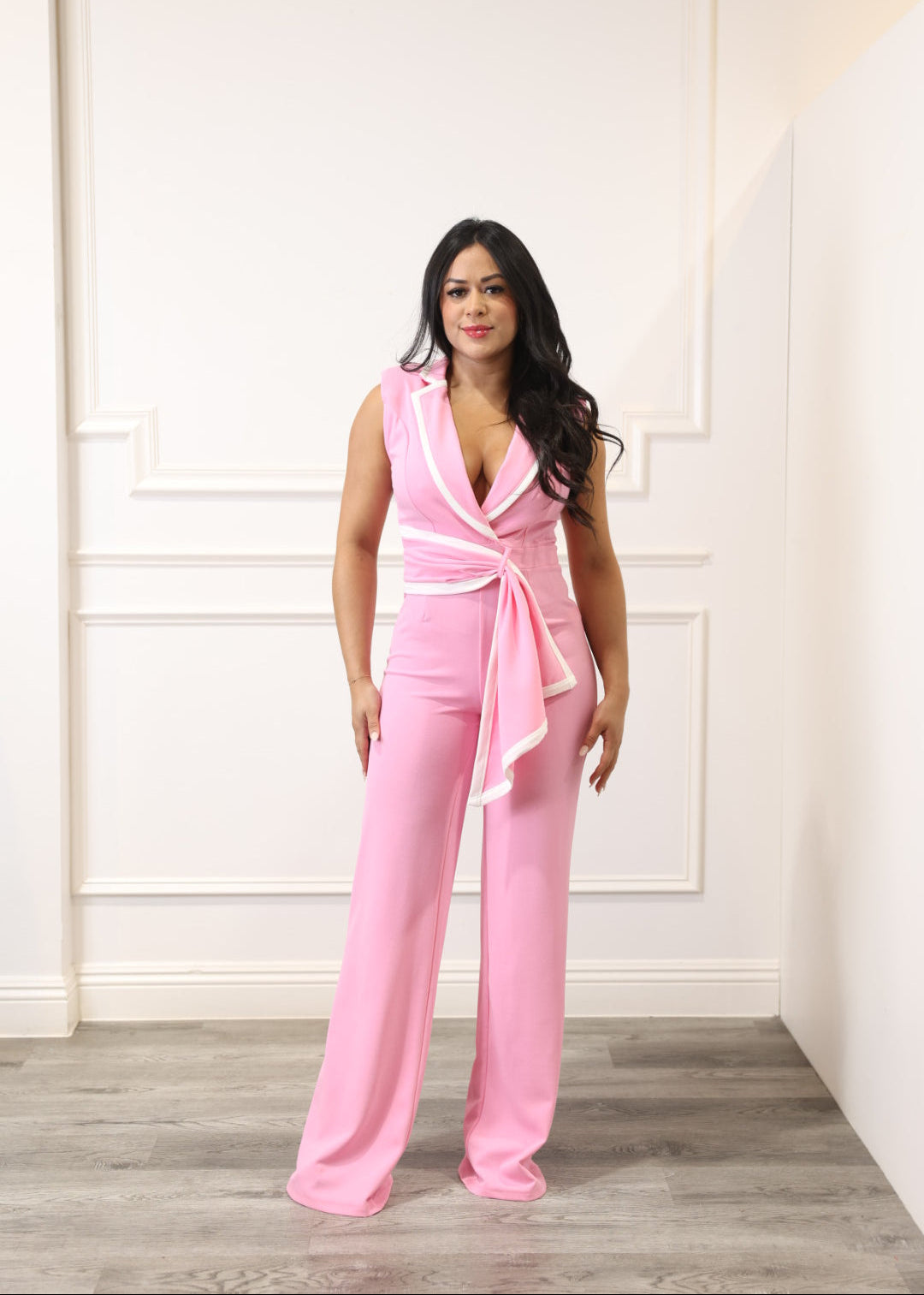 Vicky - Pink Sleeveless Polo Collar Jumpsuit