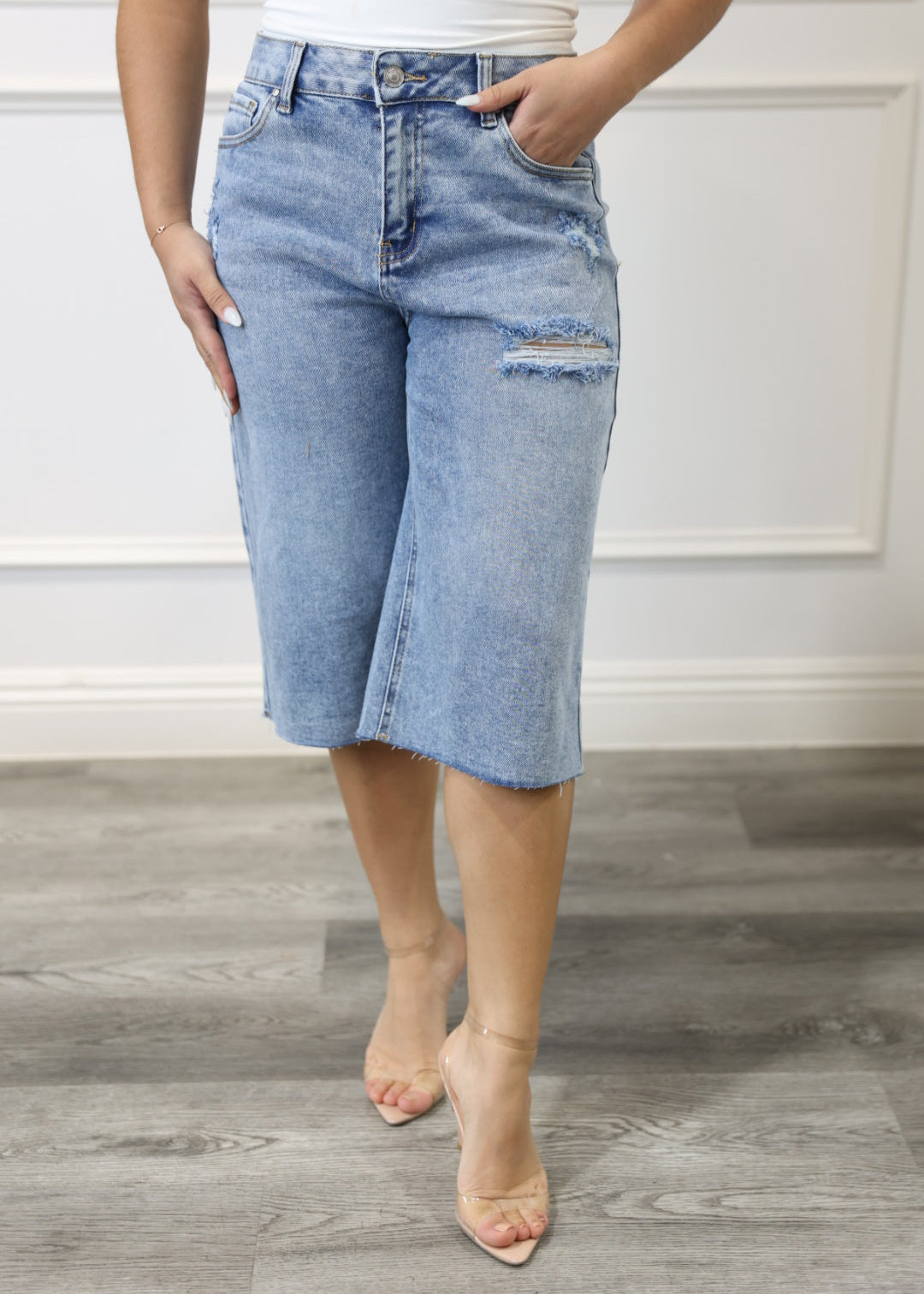 Pía - Light Blue Washed Bermuda Denim Shorts