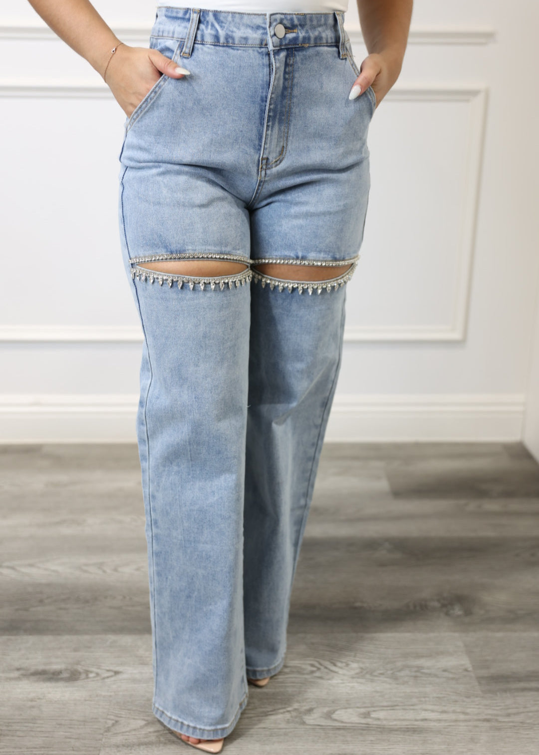 Kesha - Wide-Leg Rhinestone Heart Jeans