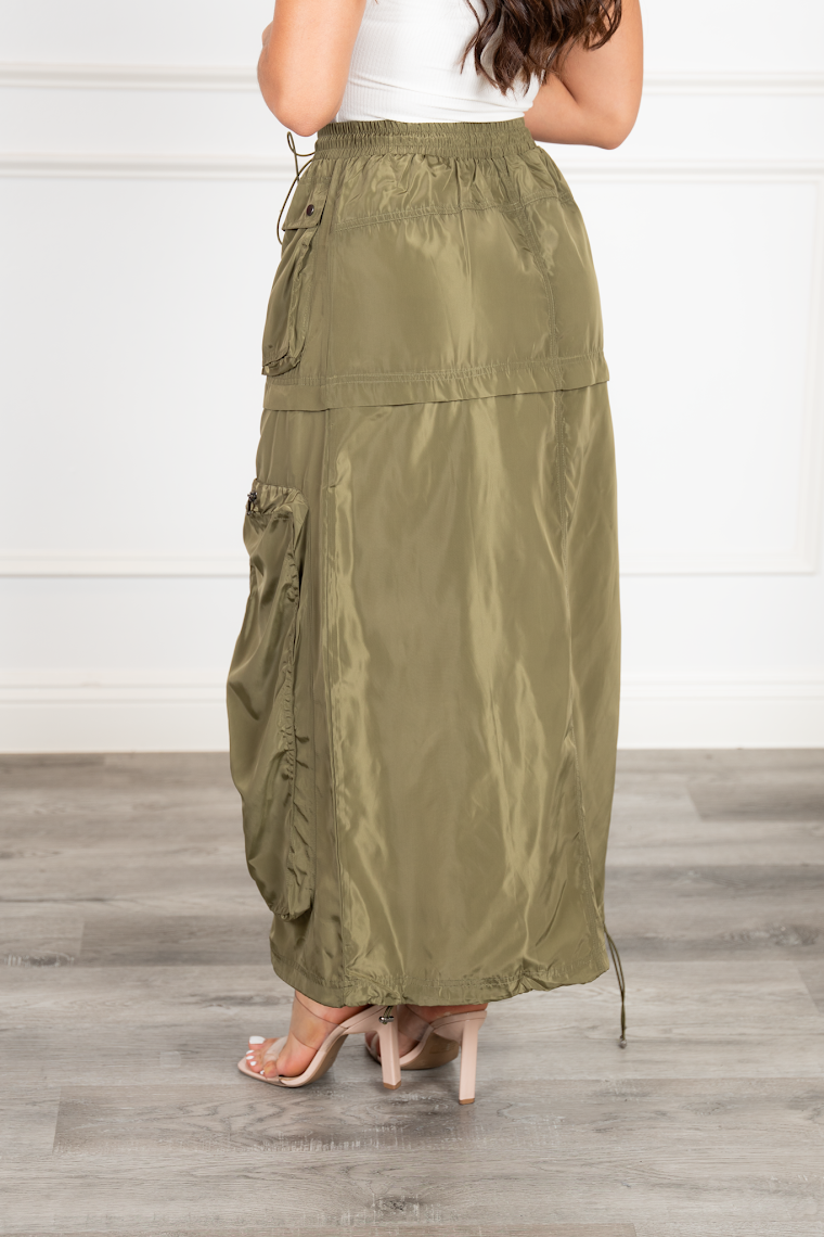 Minerva Olive Cargo Long Skirt