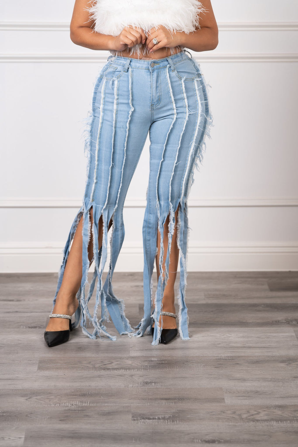 Spill The Tea Distressed Frayed Denim Jeans Pants