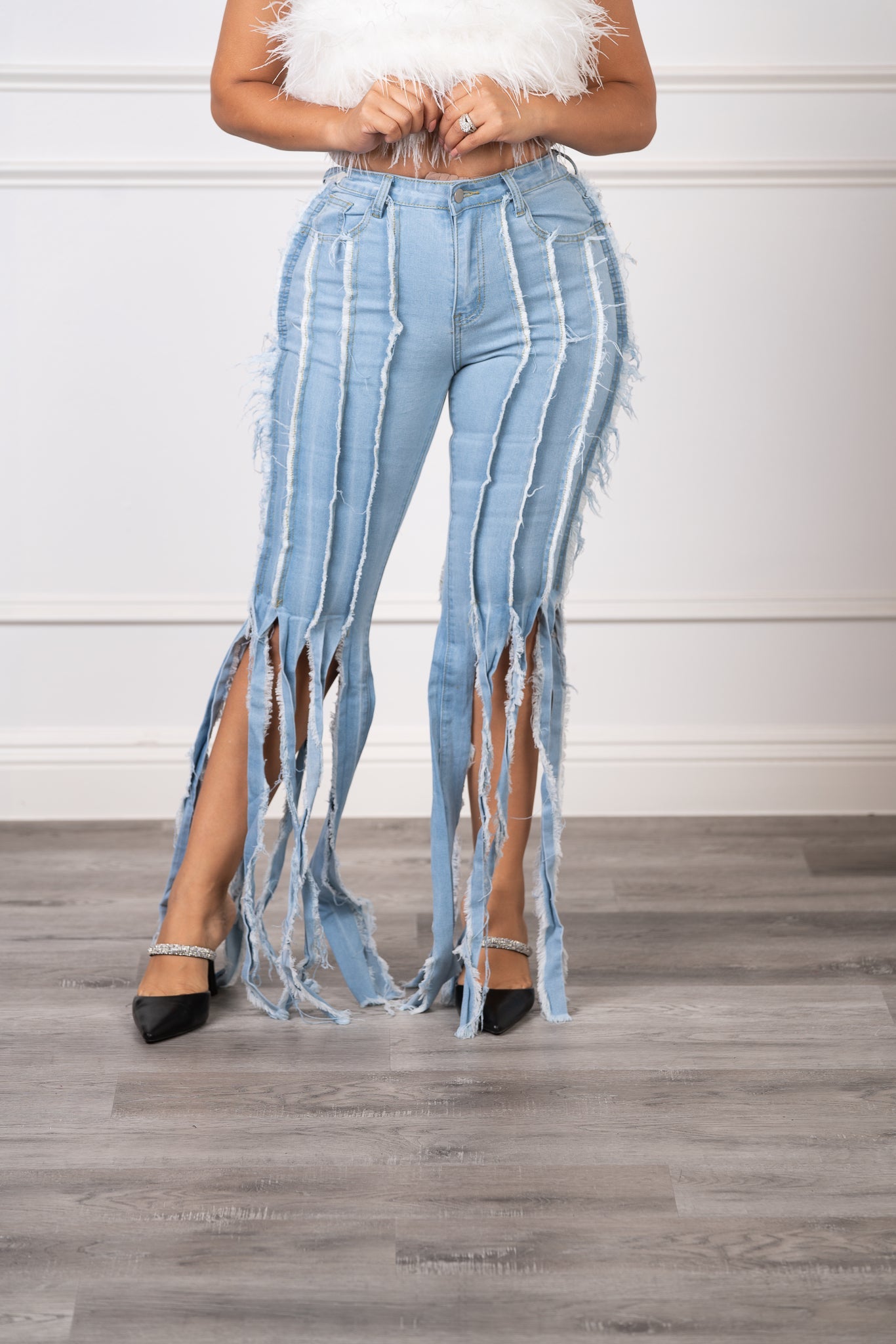 Spill The Tea Distressed Frayed Denim Jeans Pants