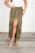 Minerva Olive Cargo Long Skirt