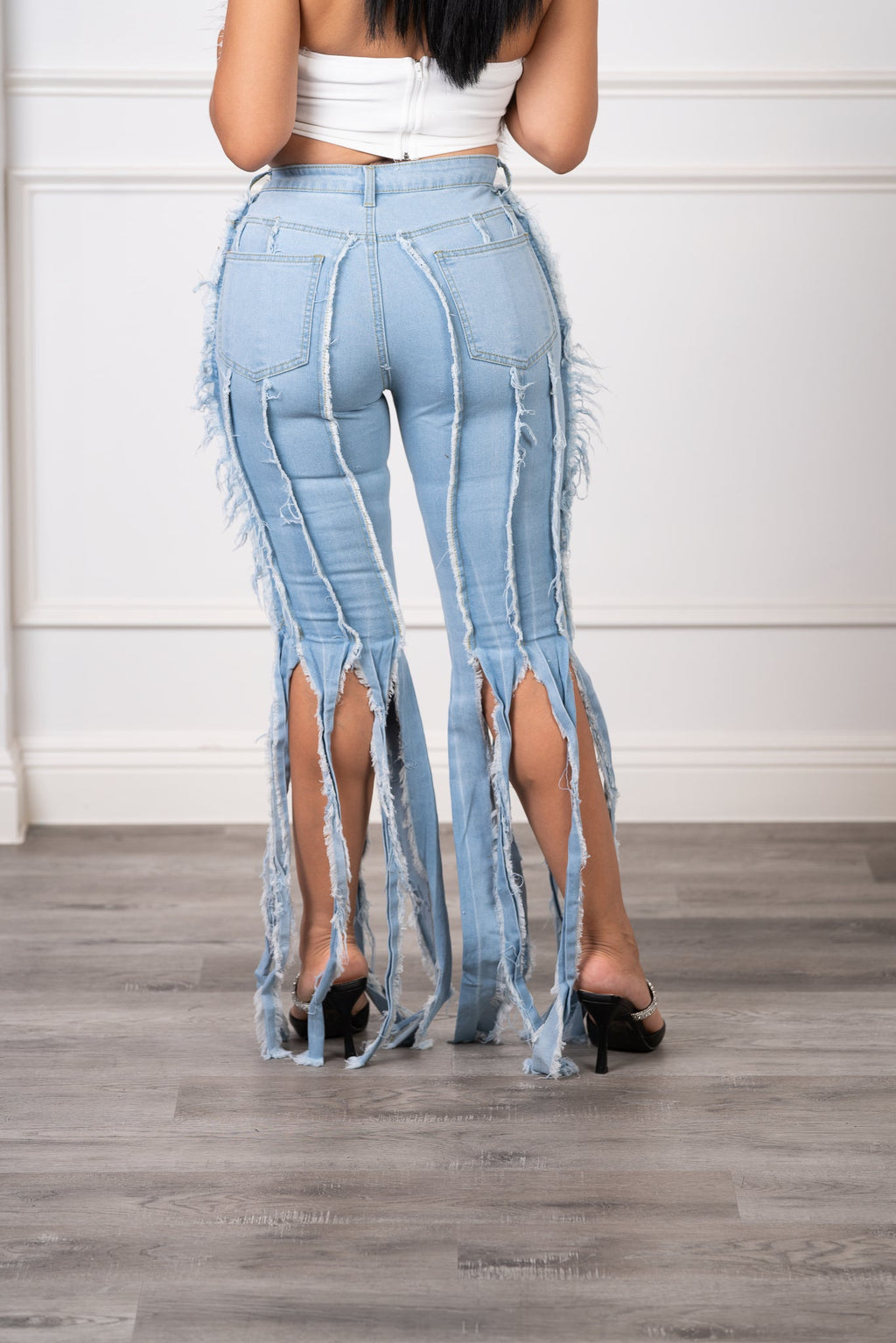 Spill The Tea Distressed Frayed Denim Jeans Pants