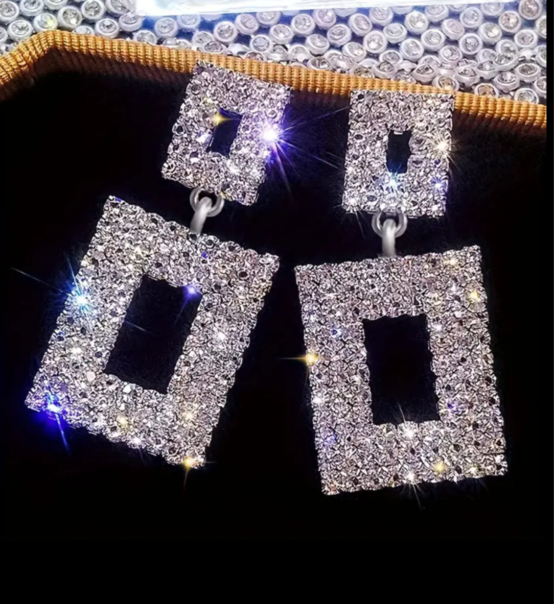 RHINESTONES SQUARE EARRINGS