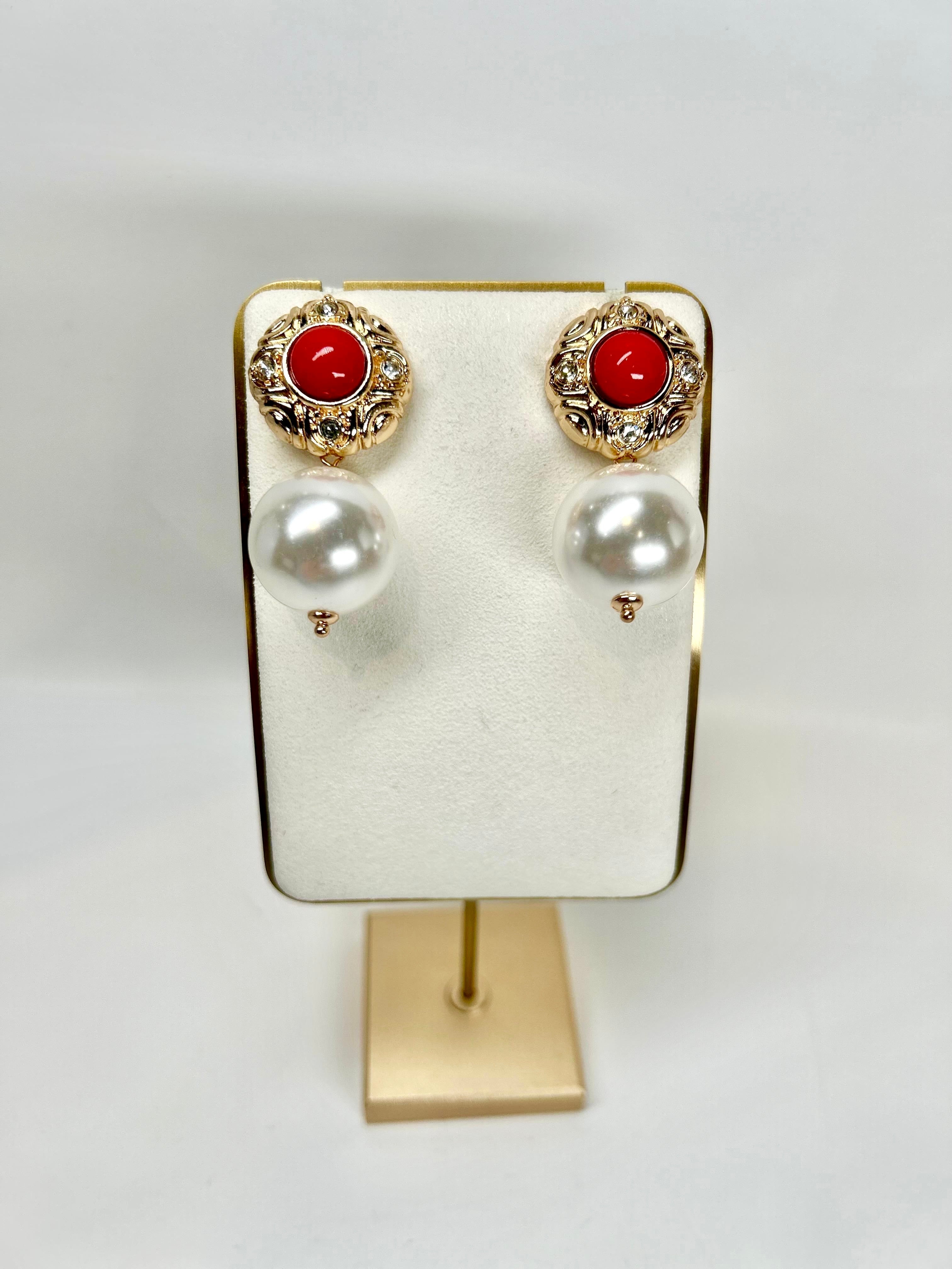 Gisela - Red & Pearl Earrings