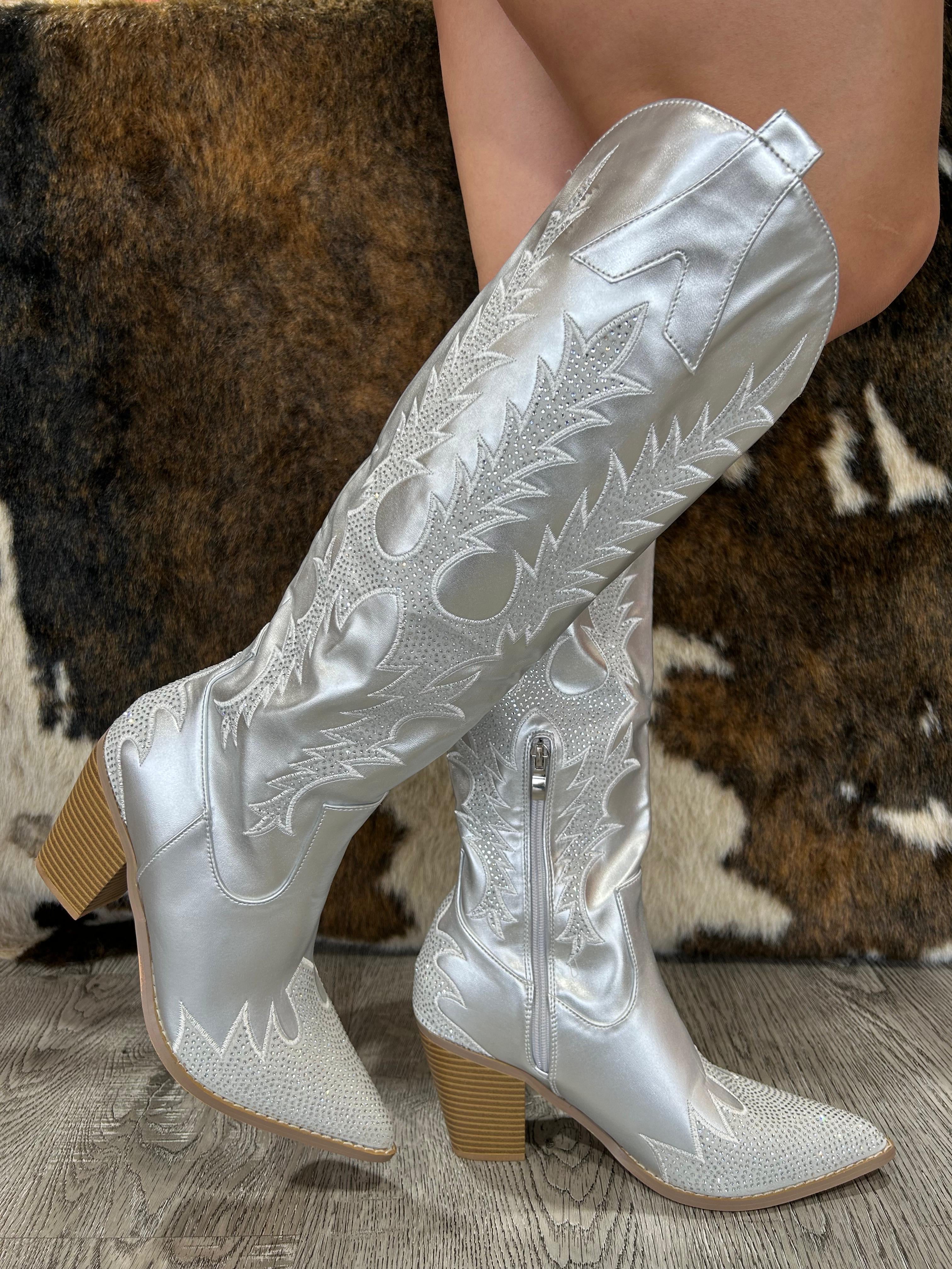 Birch- Metallic Silver Cowboy Boots