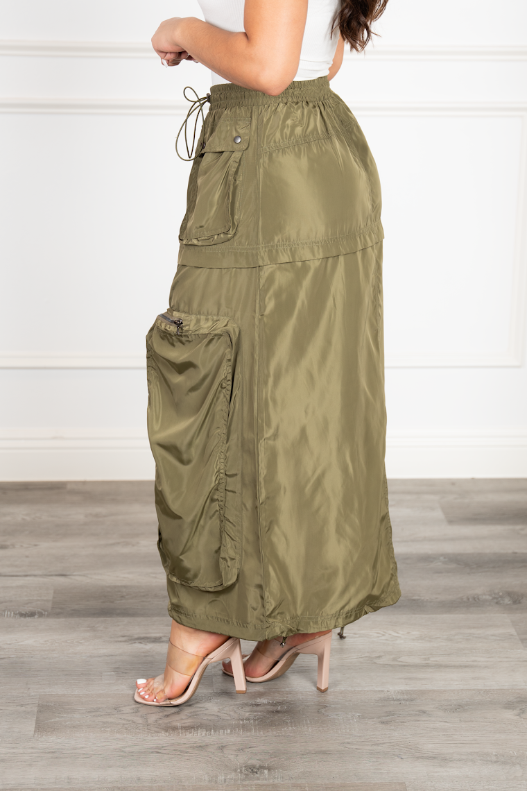 Minerva Olive Cargo Long Skirt