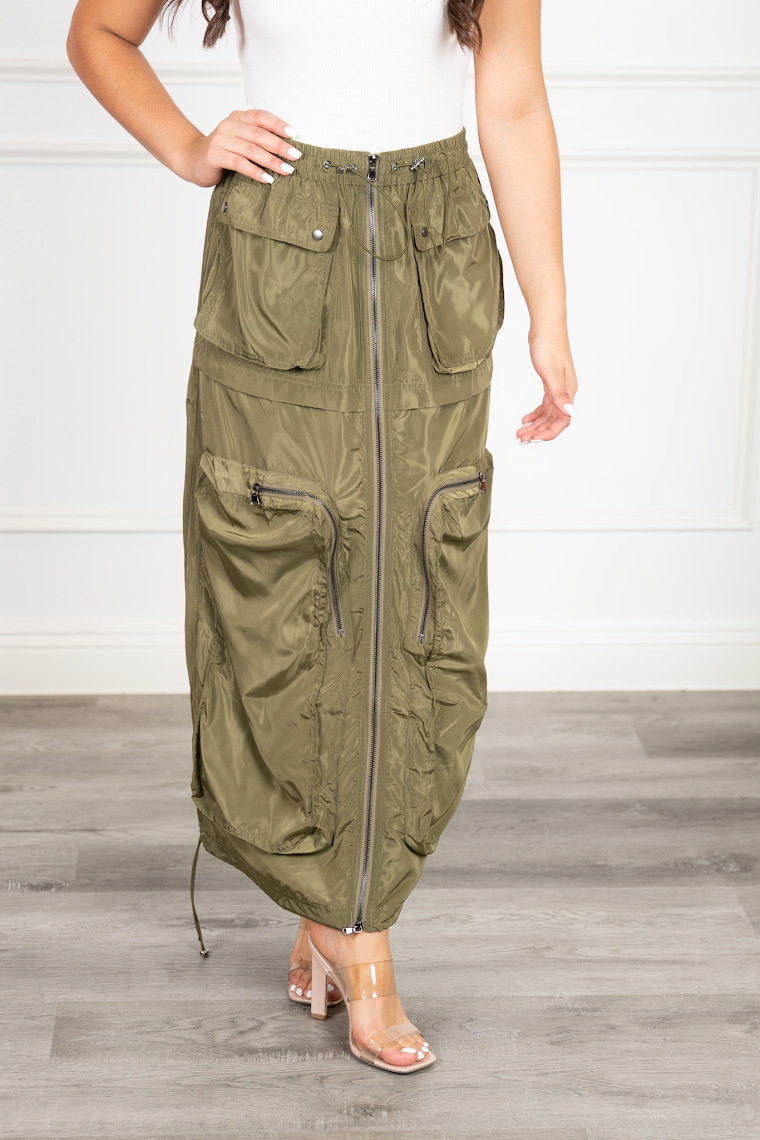 Minerva Olive Cargo Long Skirt