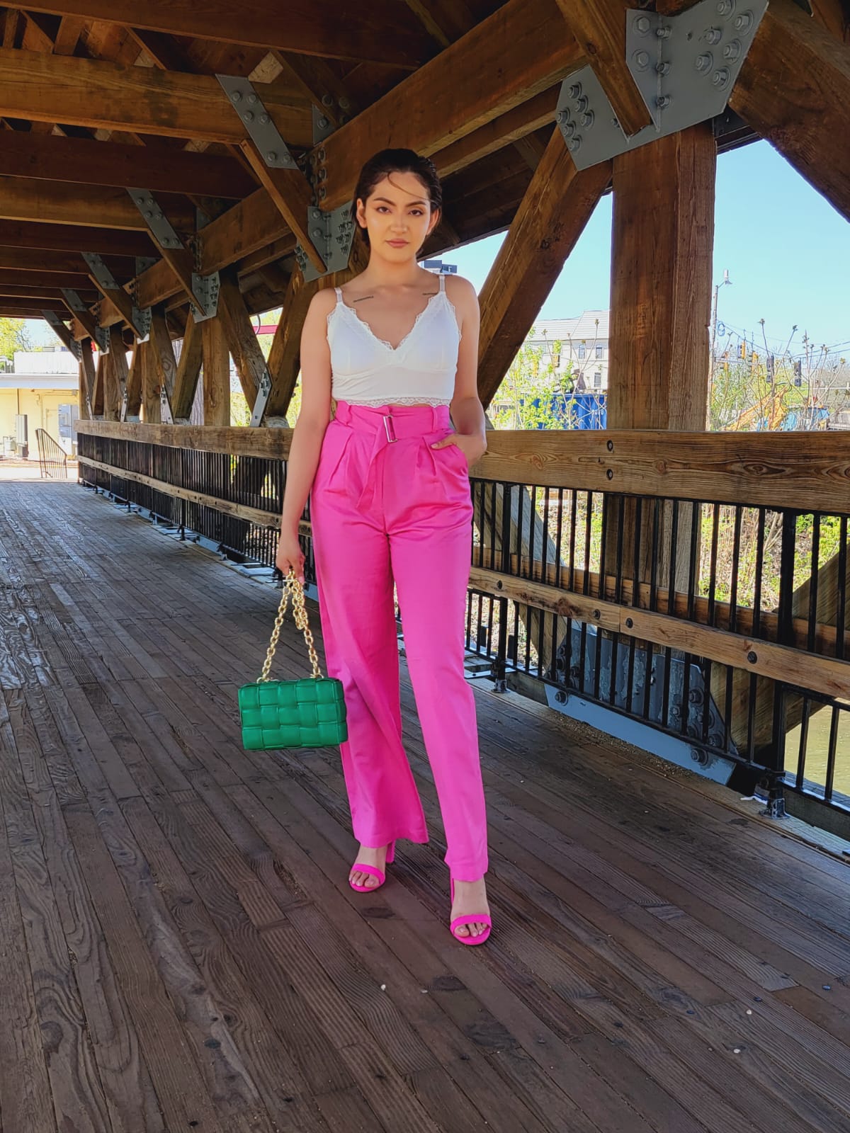 Hot pink high waisted pants