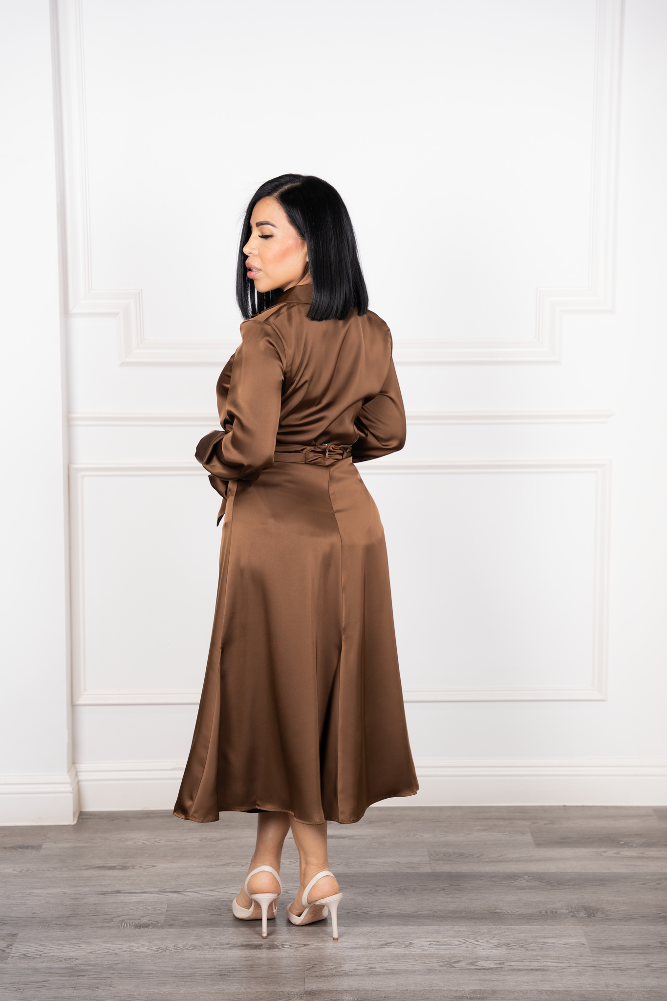 Mia - Brown Satin Two-Piece Set