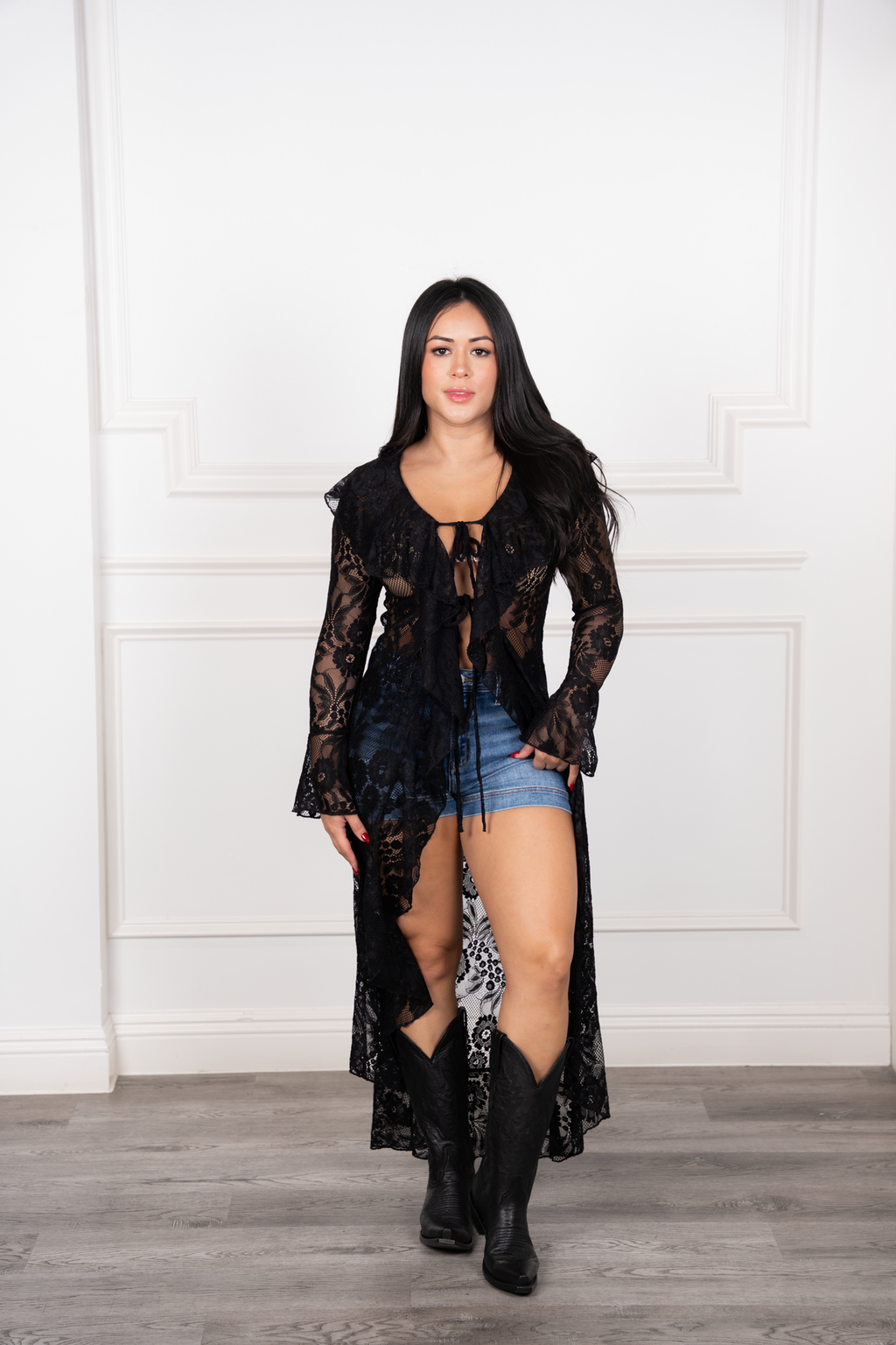 Montana - Black Lace Ruffle Cardigan