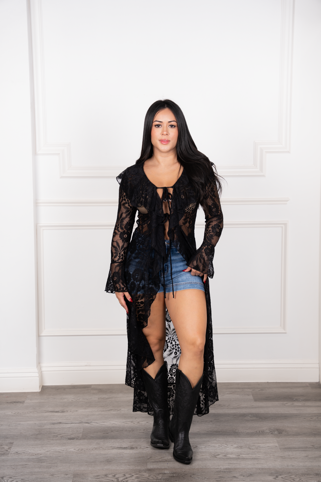 Montana - Black Lace Ruffle Cardigan