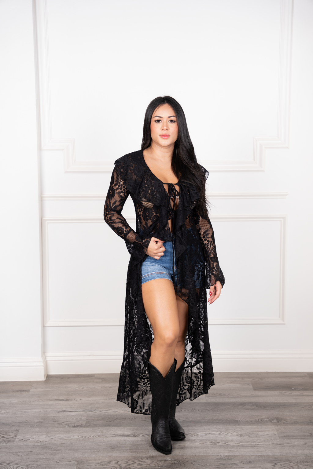 Montana - Black Lace Ruffle Cardigan