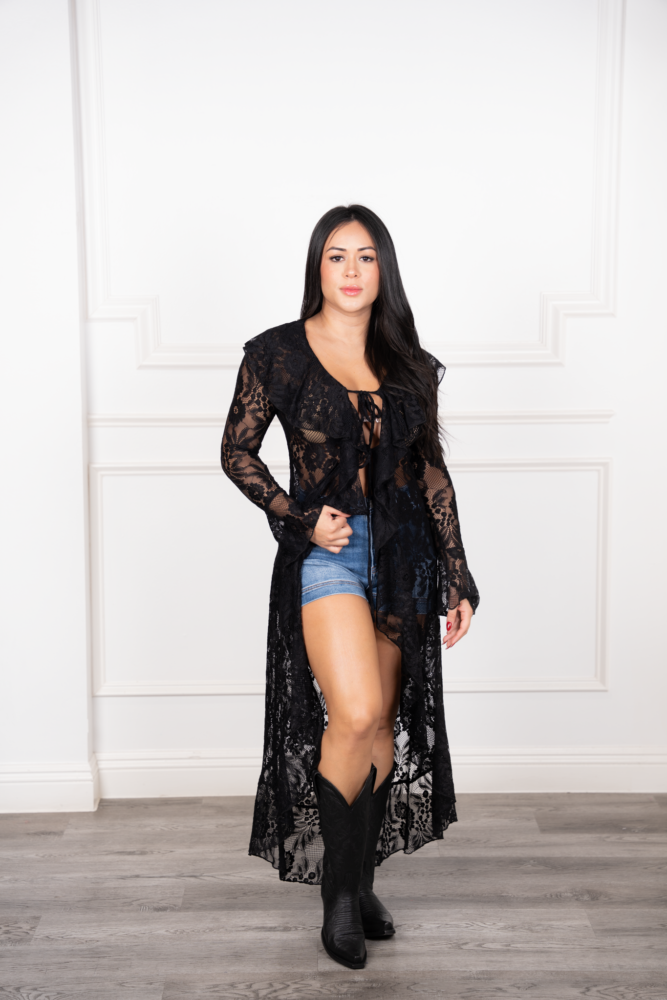 Montana - Black Lace Ruffle Cardigan