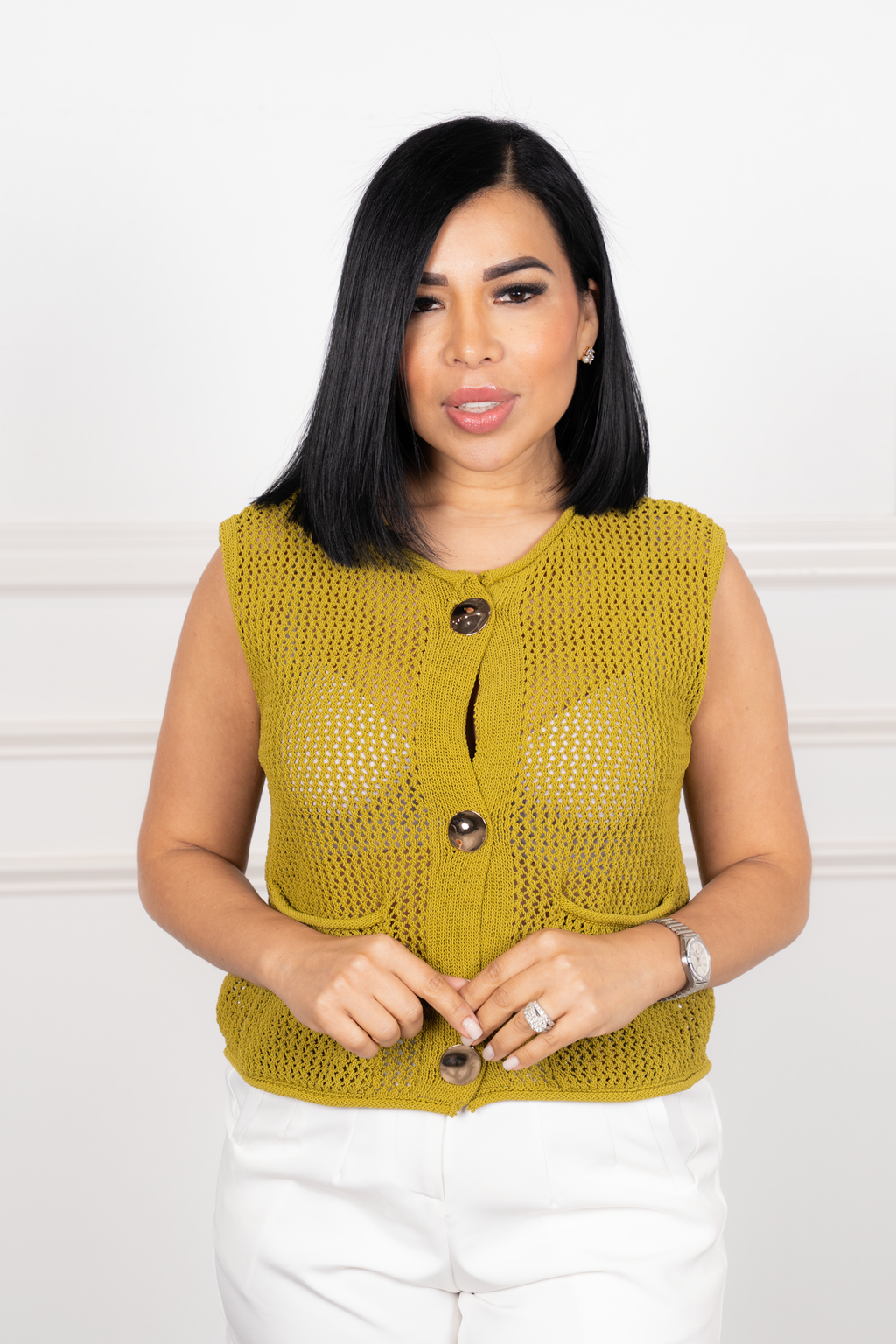 Noheli - Green Knit Blazer-Style Blouse