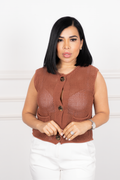 Noheli - Brown Knit Blazer-Style Blouse
