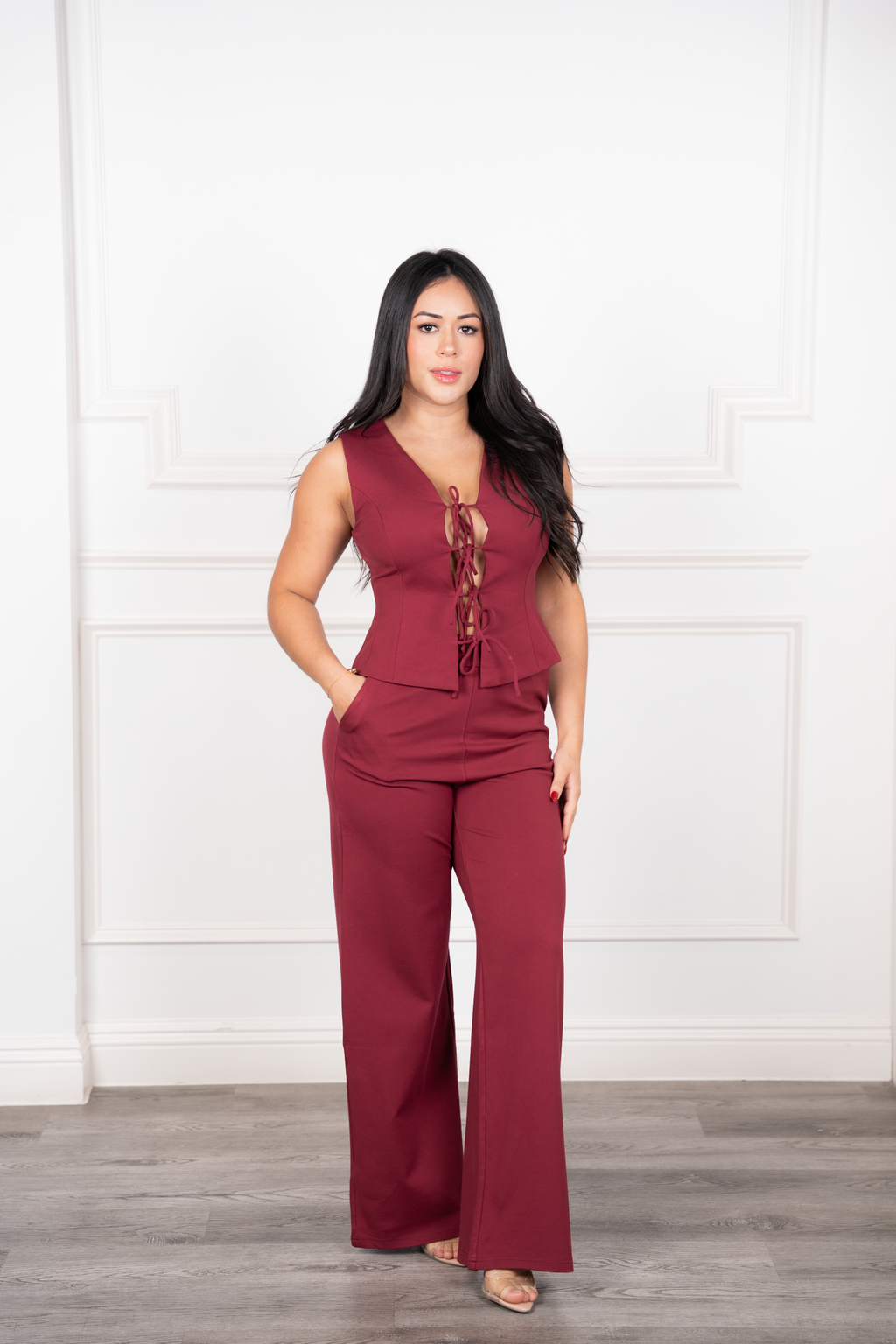 Elena - Burgundy Tailored Two-Piece Set