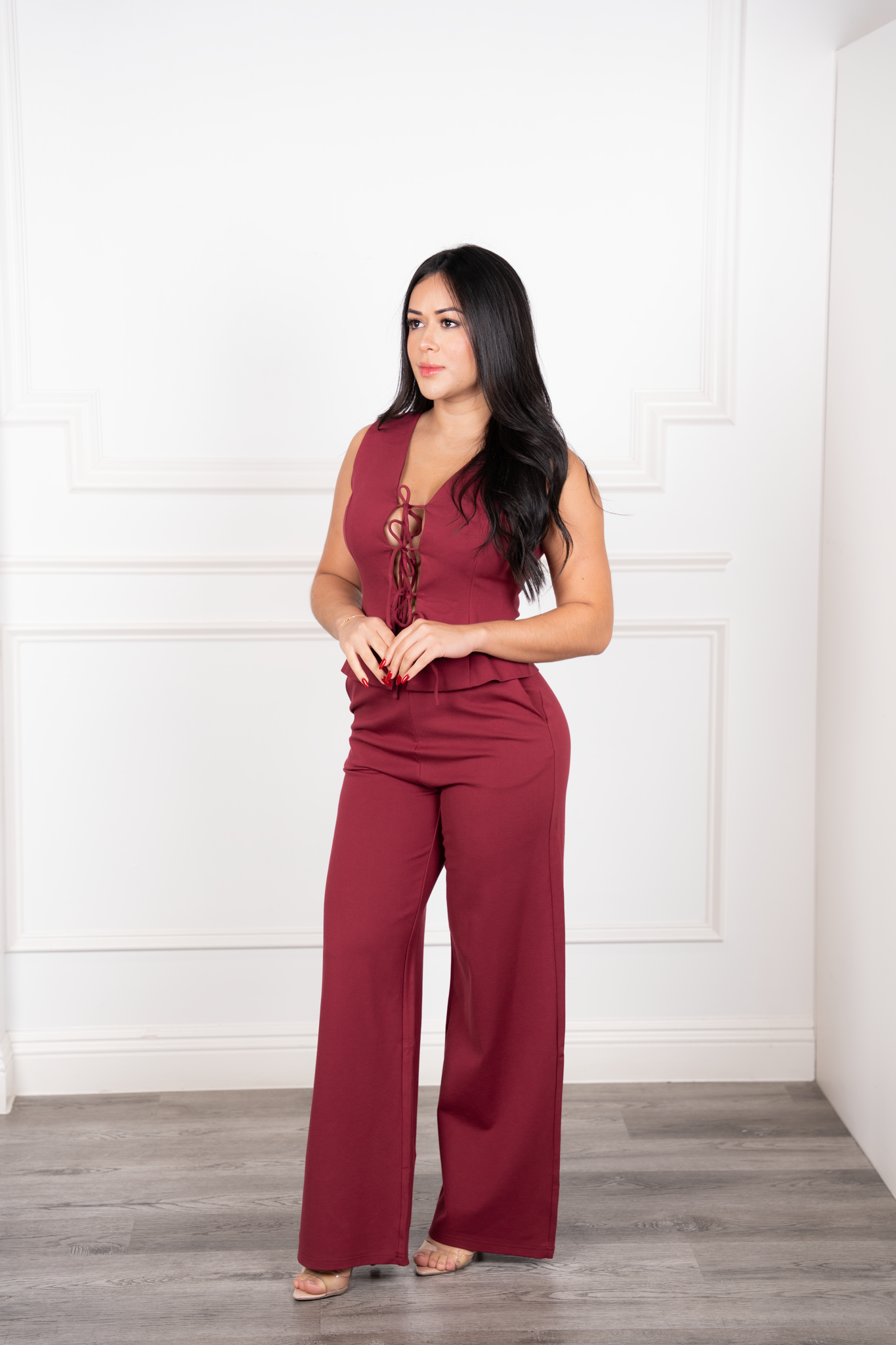 Elena - Burgundy Tailored Two-Piece Set
