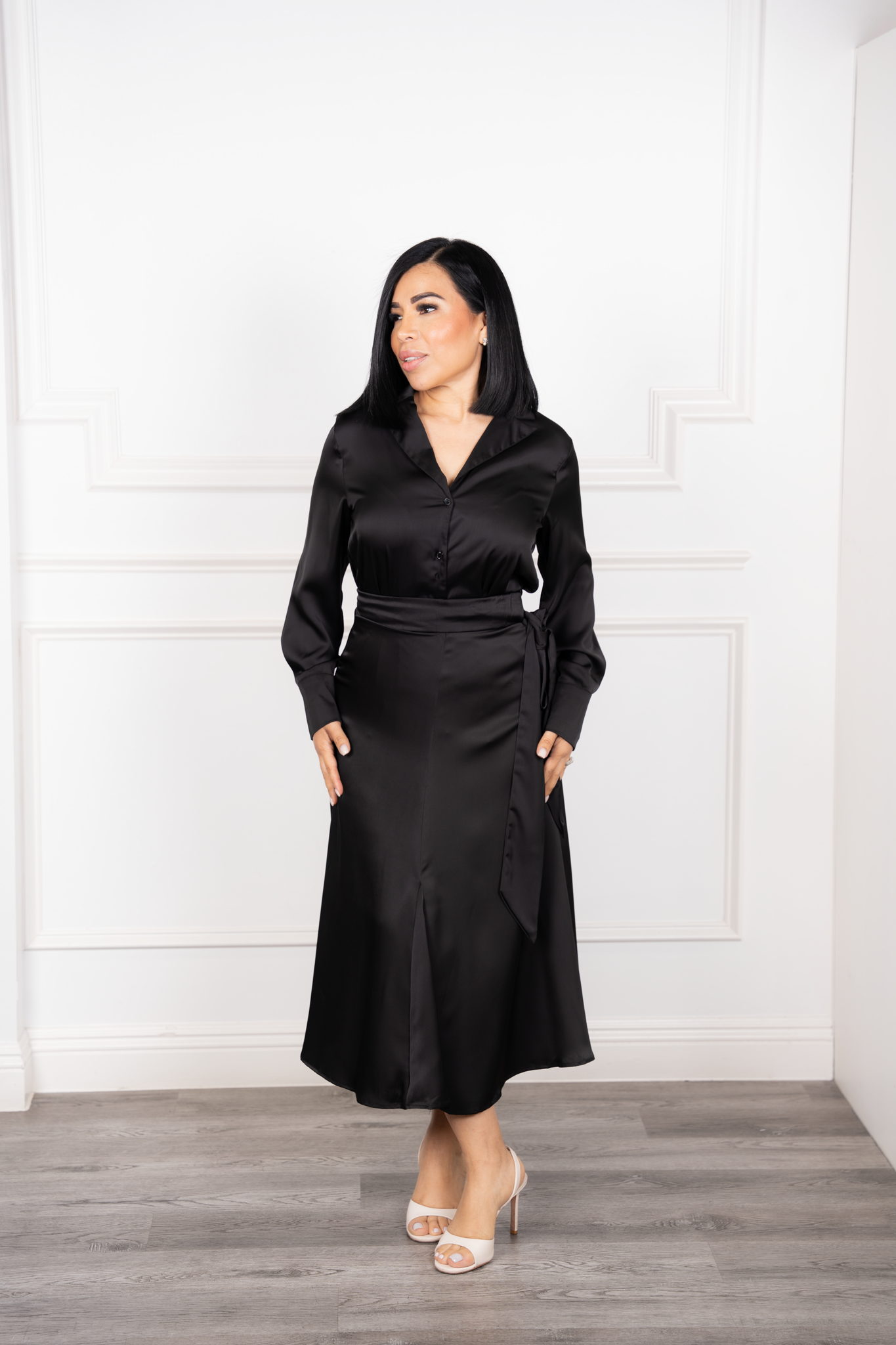 Mia - Black Satin Two-Piece Set