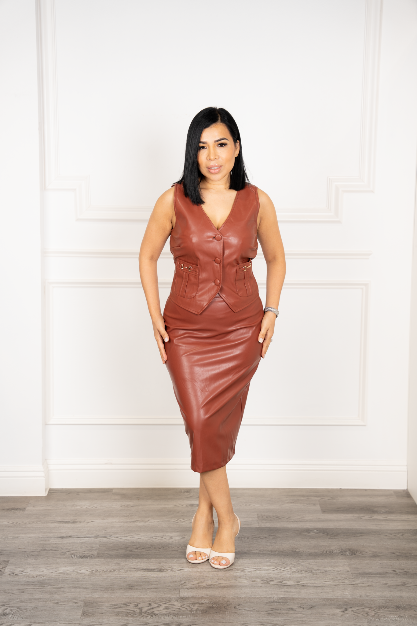 Paola - Camel Leather Two-Piece Set