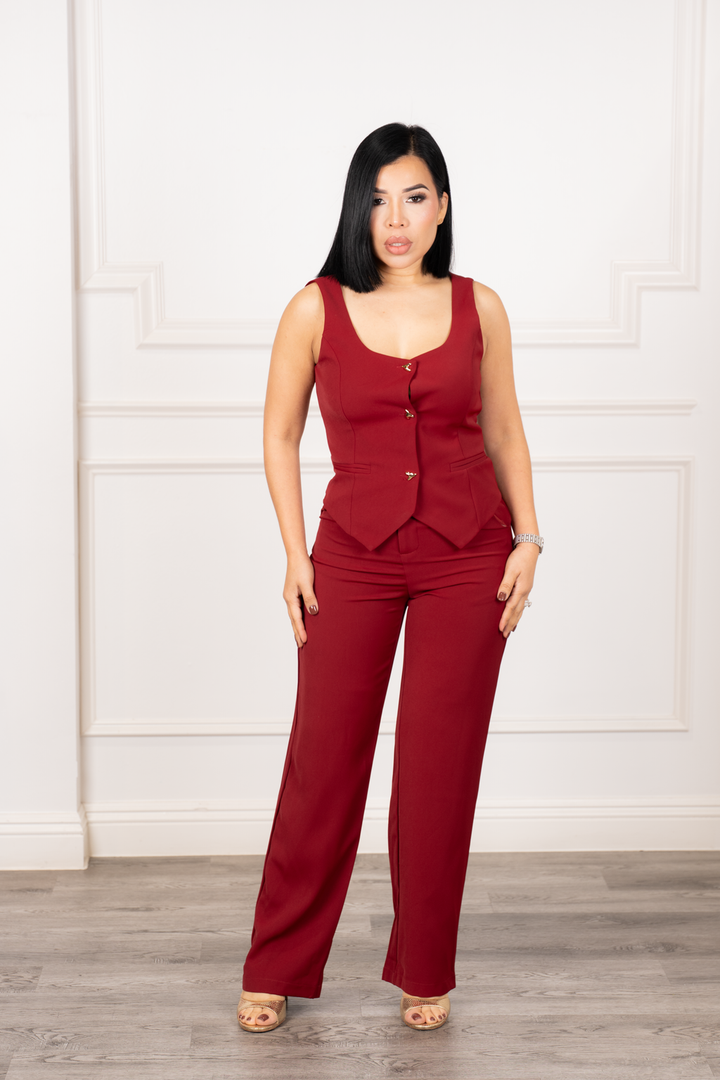 Amaris - Red Two-Piece Buttoned Set