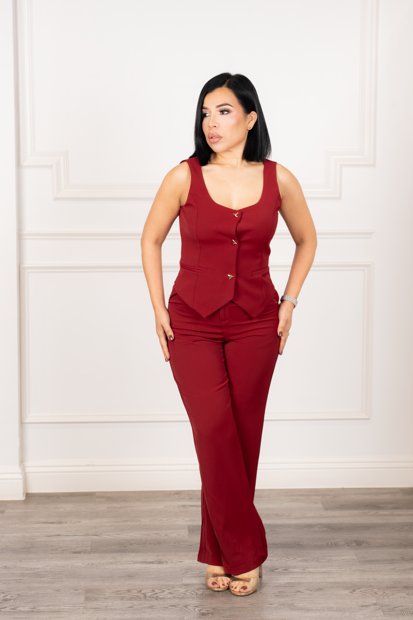 Amaris - Red Two-Piece Buttoned Set