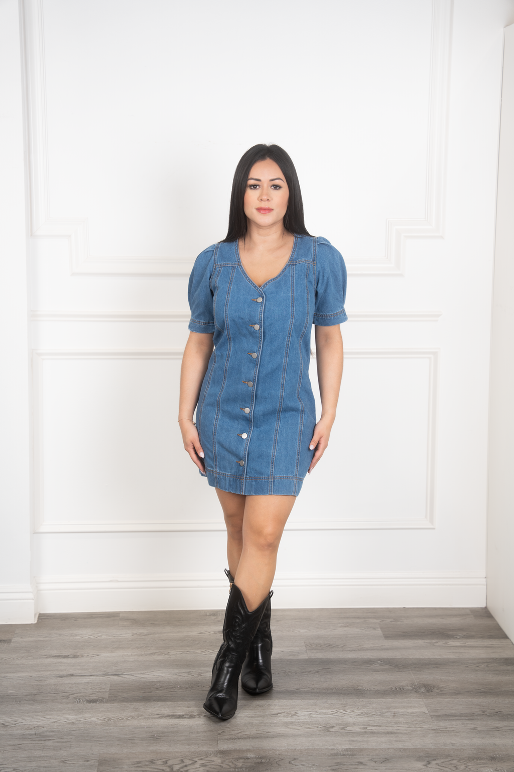 Gail - Puffed Sleeve Denim Dress
