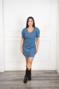 Gail - Puffed Sleeve Denim Dress