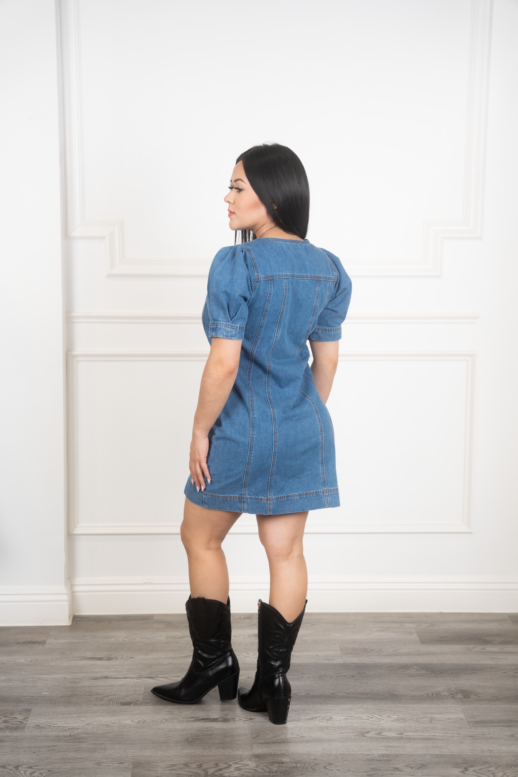 Gail - Puffed Sleeve Denim Dress