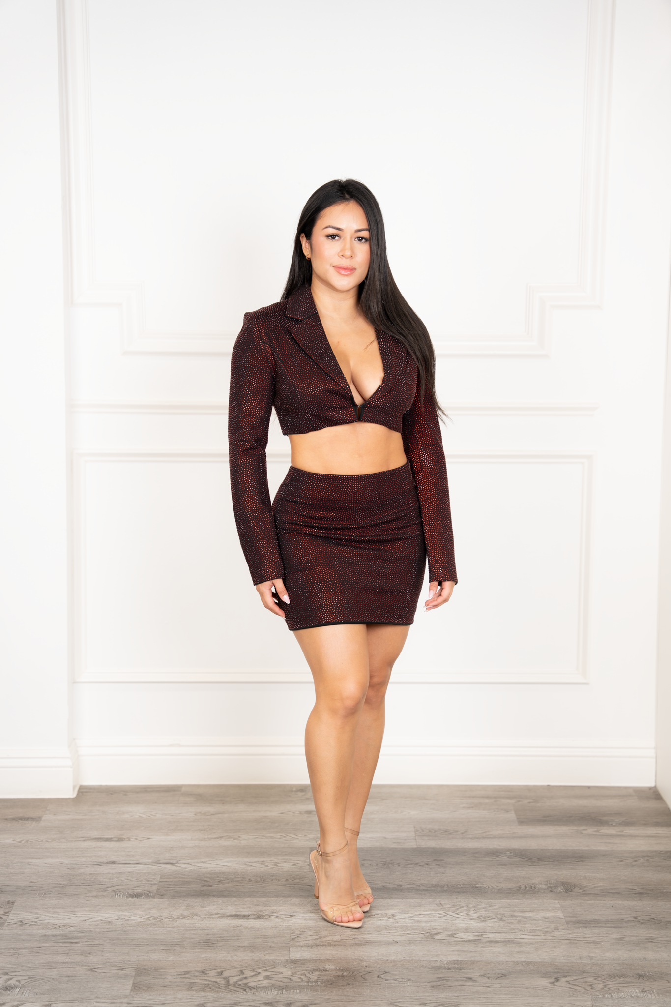 Valentina - Burgundy Crystal Two-Piece Set