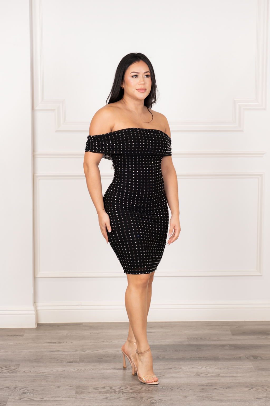 Amaya - Silver Rhinestone Black Strapless Mini Dress