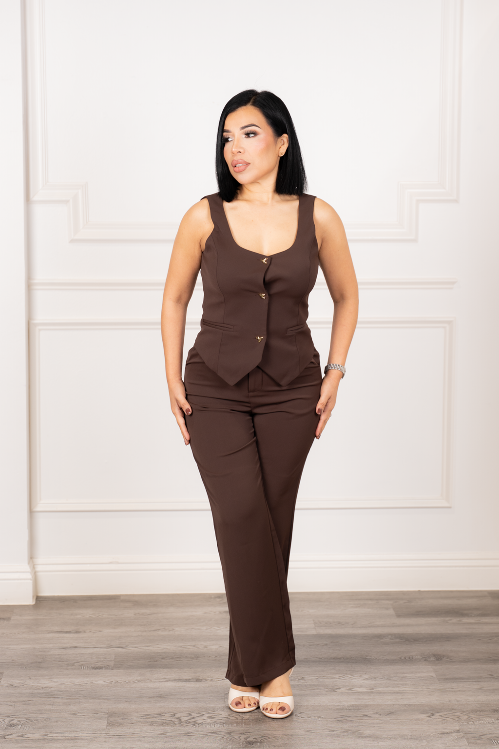Amaris - Brown Two-Piece Buttoned Set