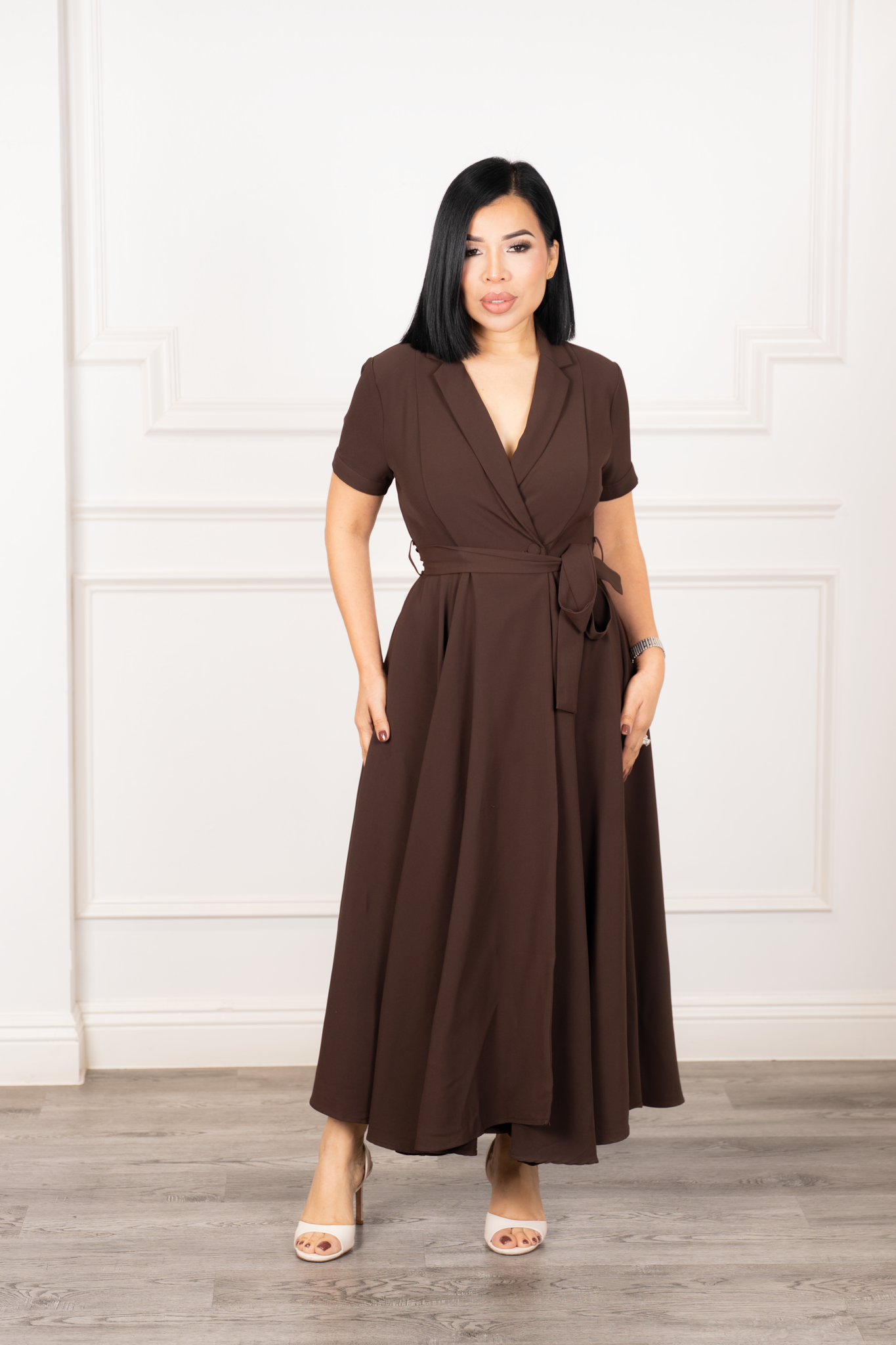 Aitana - Brown Midi A-Line Dress