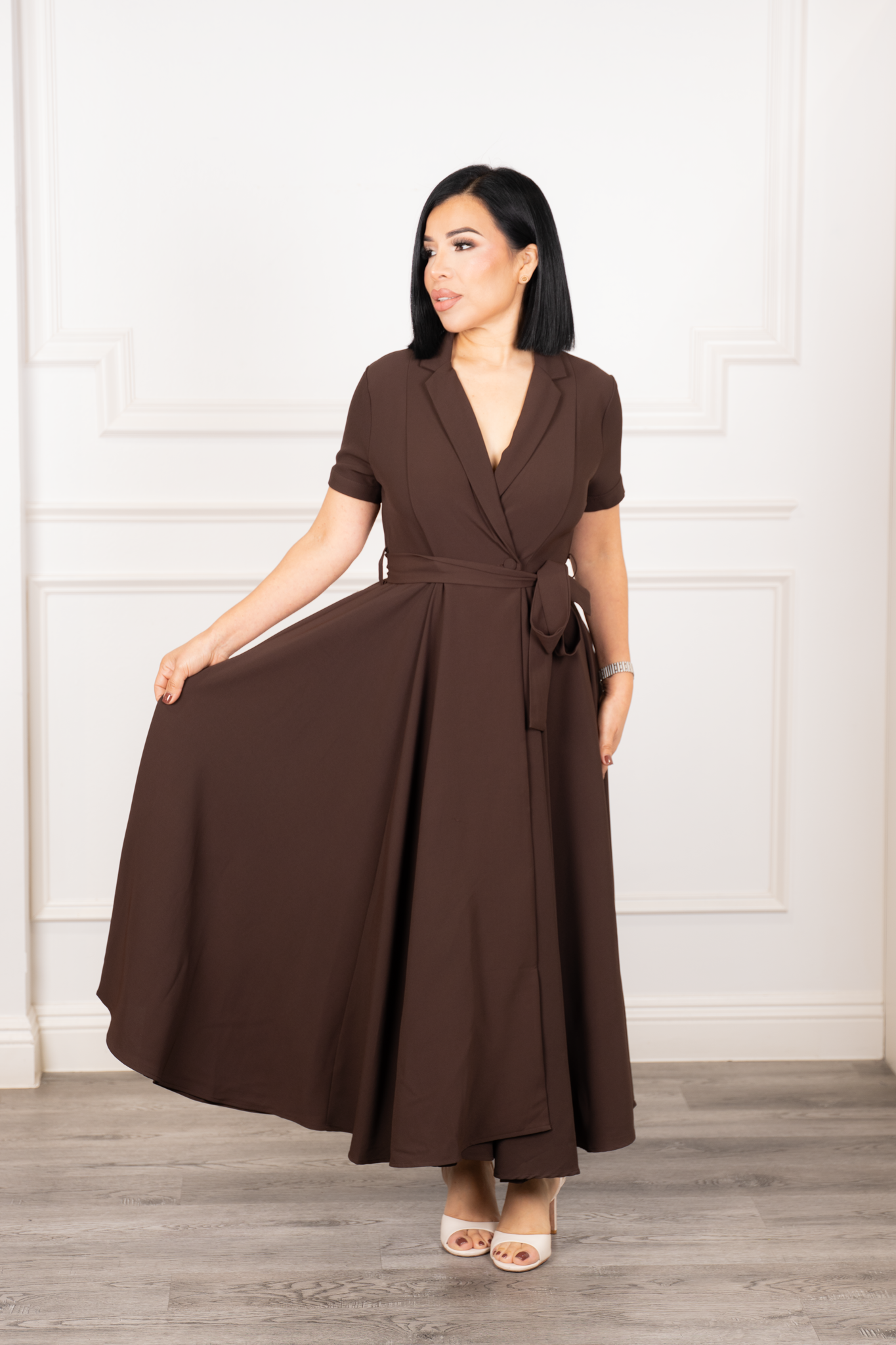 Aitana - Brown Midi A-Line Dress