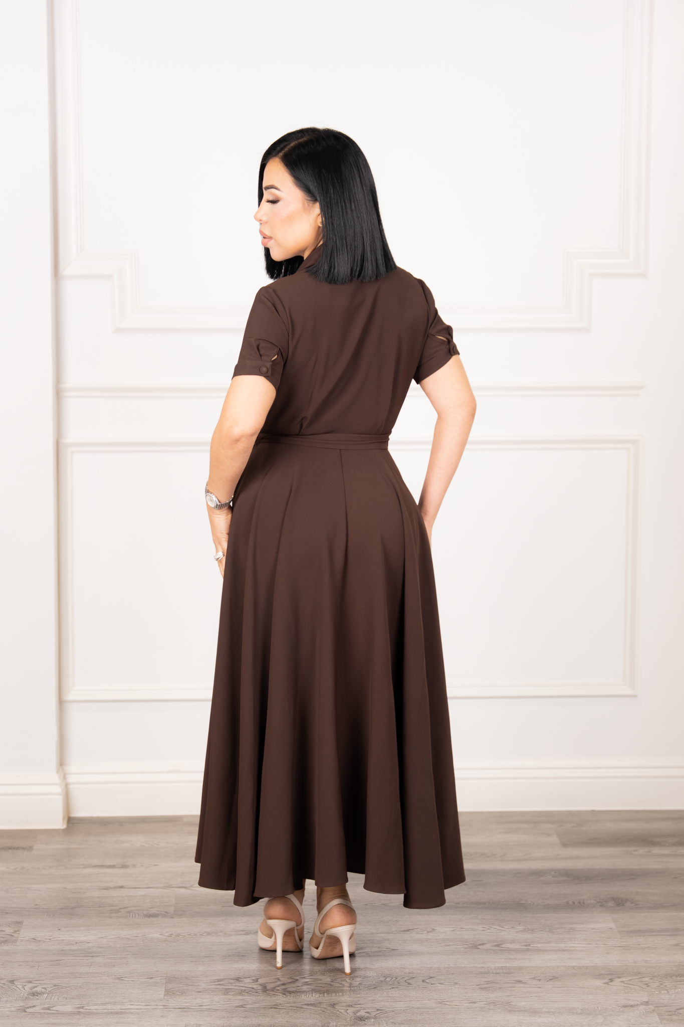 Aitana - Brown Midi A-Line Dress
