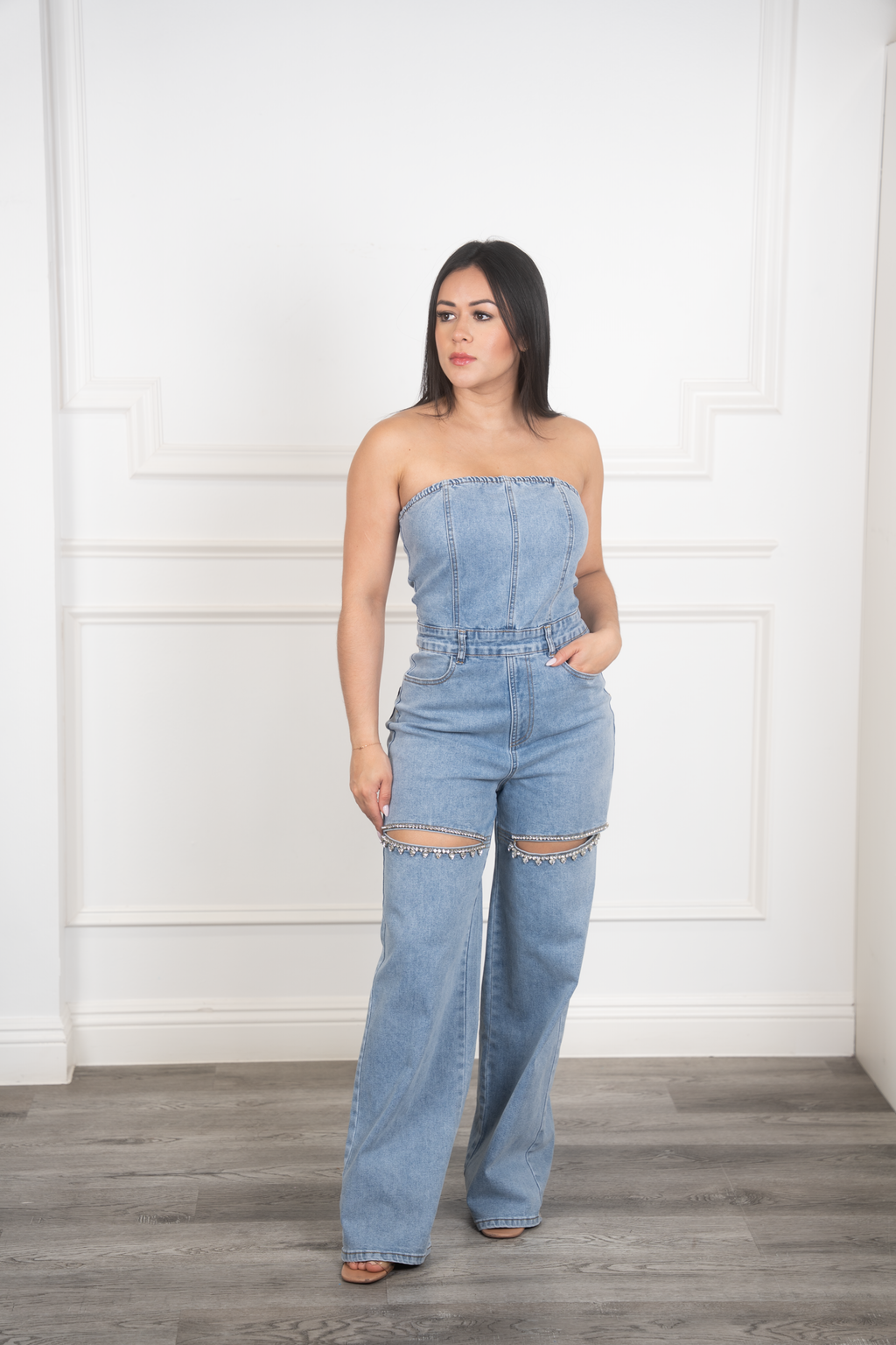 Olga - Strapless Denim Jumpsuit