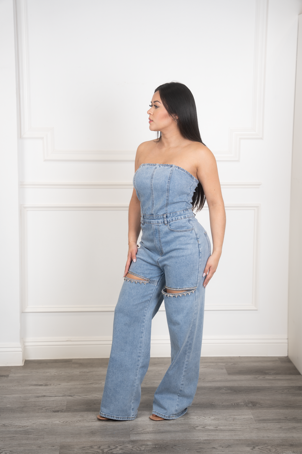 Olga - Strapless Denim Jumpsuit