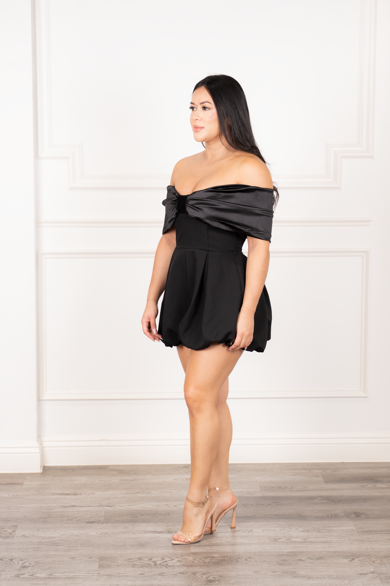 Elora - Black Satin Bow Romper