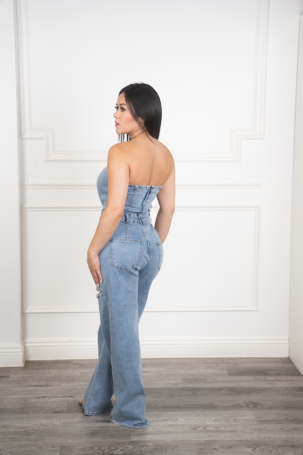 Olga - Strapless Denim Jumpsuit