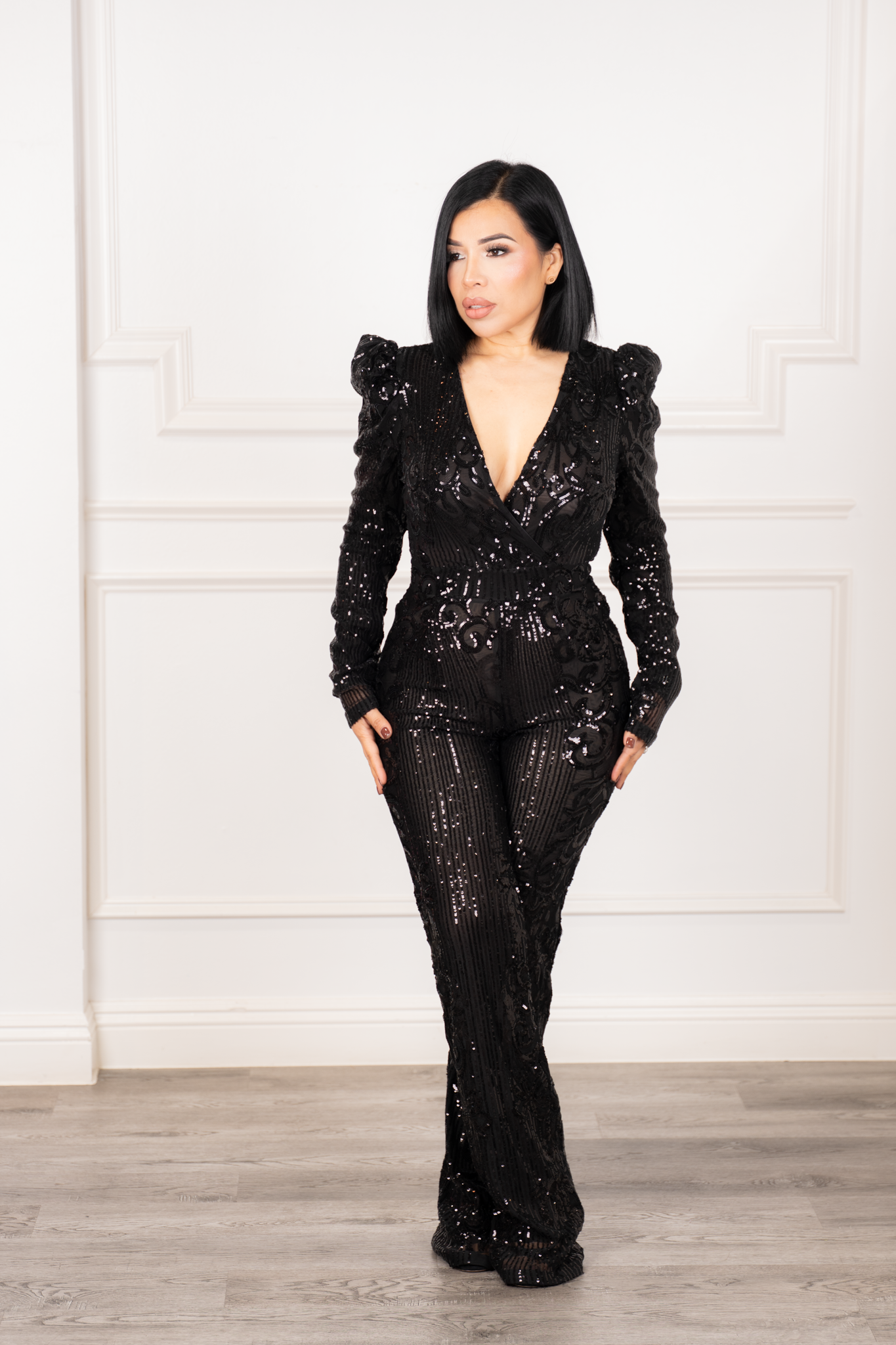 Ursula - Black Sequin Power Jumpsuit