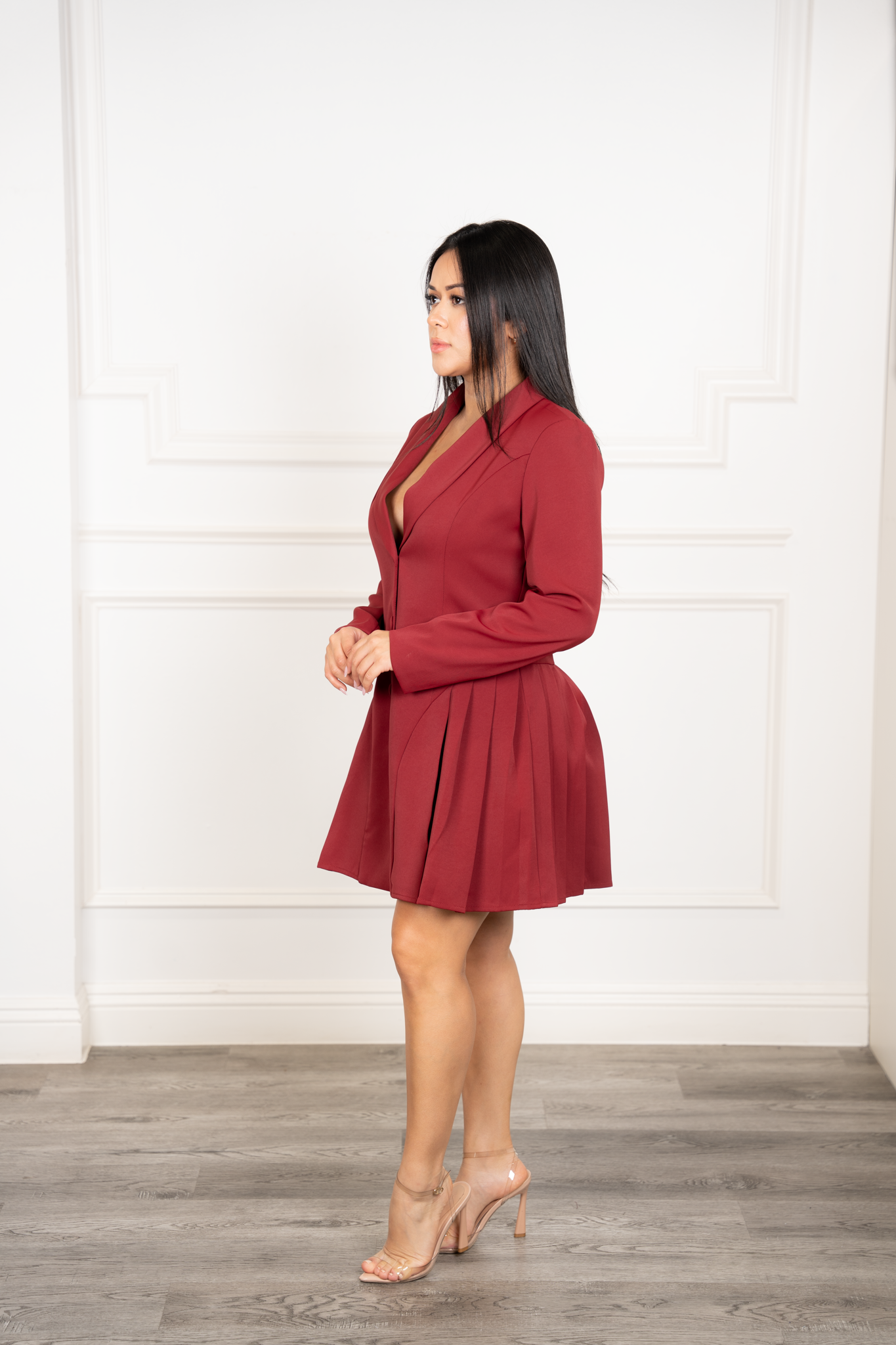 Amparo - Burgundy Long-Sleeve Formal Dress